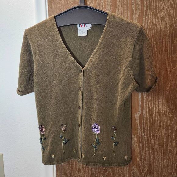 R&K Sweaters - Cottage Core short sleeved embellished cardigan